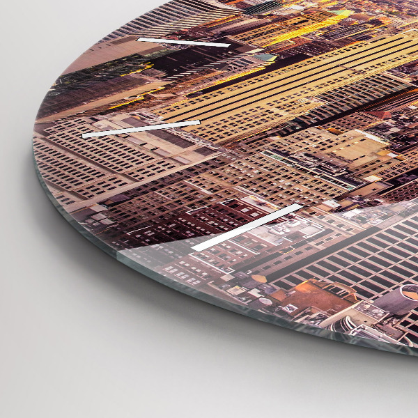 Ceas rotund de perete din sticlă Apus de soare New York