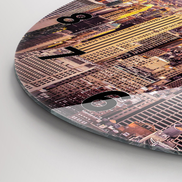 Ceas rotund de perete din sticlă Apus de soare New York