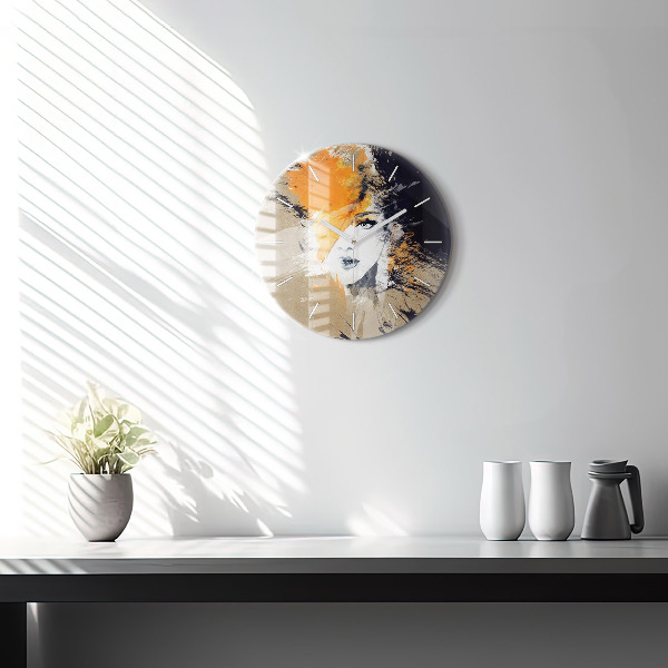 Ceas rotund de perete din sticlă Portret de femeie abstract