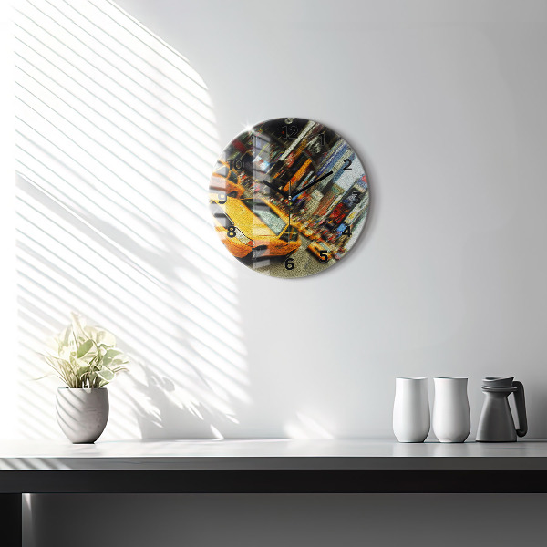 Ceas rotund de perete din sticlă Taxiuri din New York