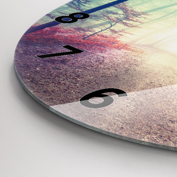 Ceas rotund de perete din sticlă Drum de toamnă pădure ceață