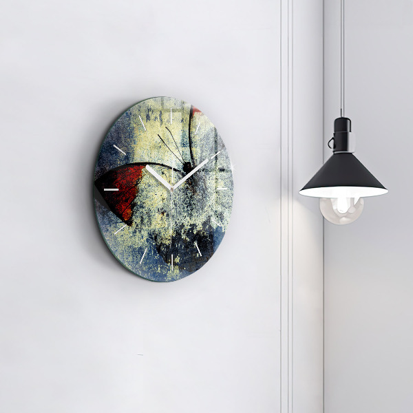 Ceas rotund de perete din sticlă Stil vintage fluture