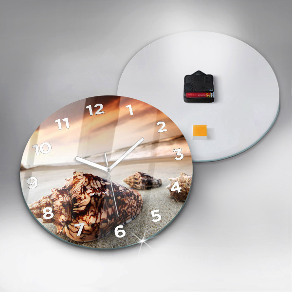 Ceas rotund de perete din sticlă Scoici pe plajă