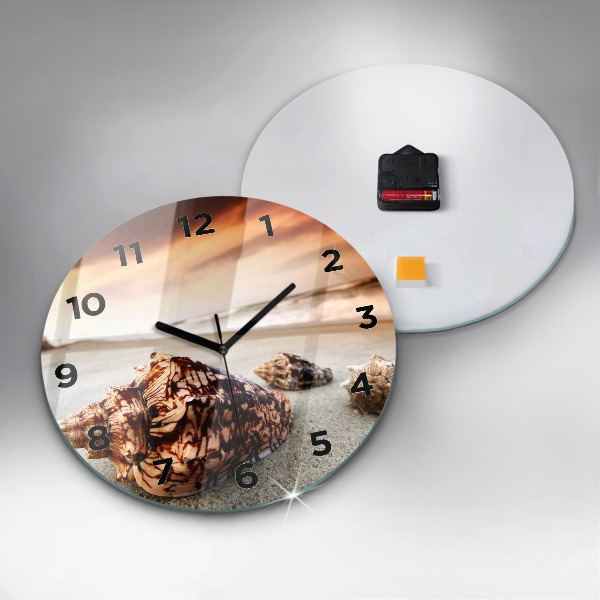 Ceas rotund de perete din sticlă Scoici pe plajă