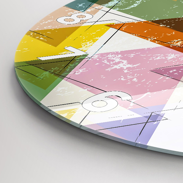 Ceas rotund de perete din sticlă Triunghiuri geometrice