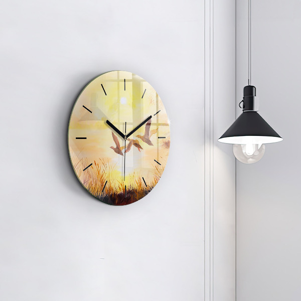 Ceas rotund de perete din sticlă Macarale la apus