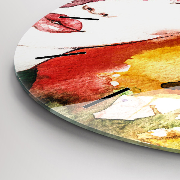 Ceas rotund de perete din sticlă Portretul colorat al unei femei