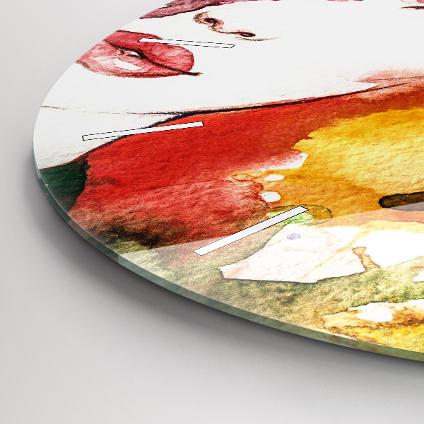 Ceas rotund de perete din sticlă Portretul colorat al unei femei