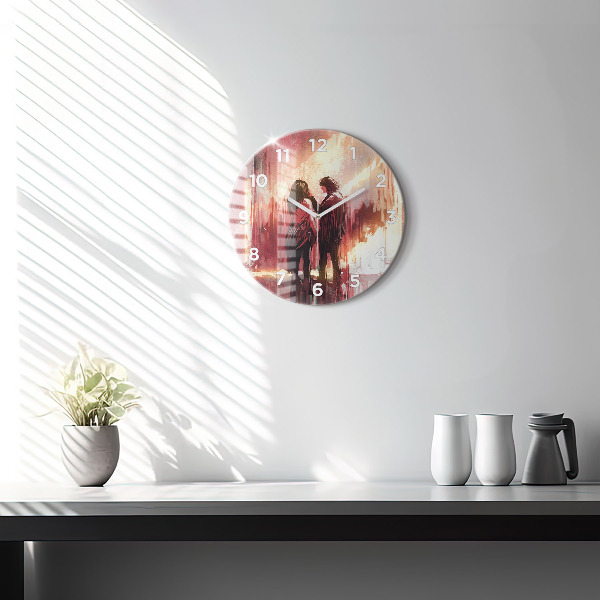 Ceas rotund de perete din sticlă Cuplu tânăr îndrăgostit