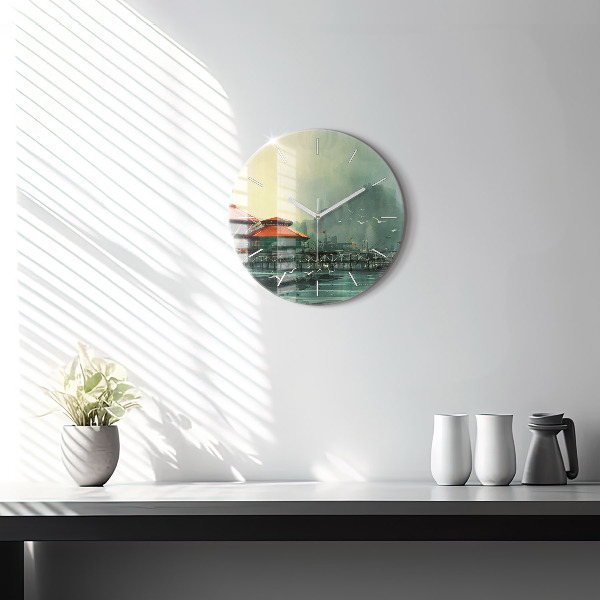 Ceas rotund de perete din sticlă Sat de pescari