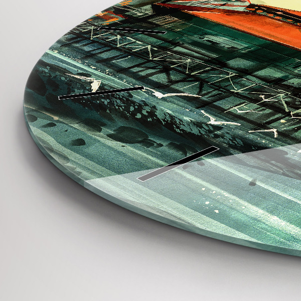 Ceas rotund de perete din sticlă Sat de pescari