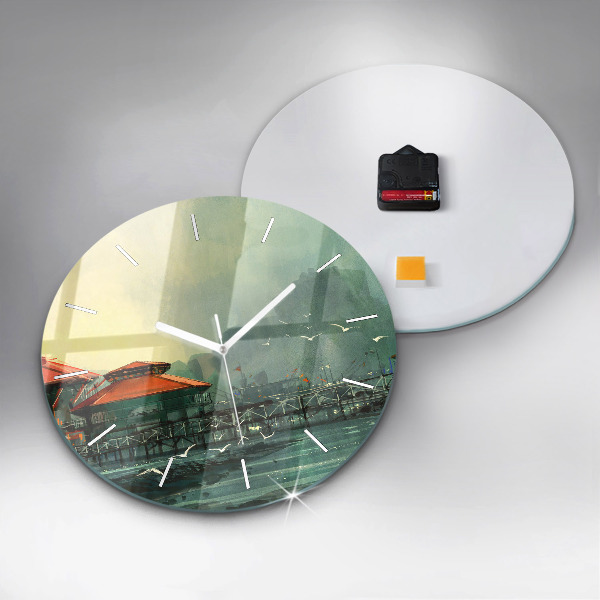 Ceas rotund de perete din sticlă Sat de pescari