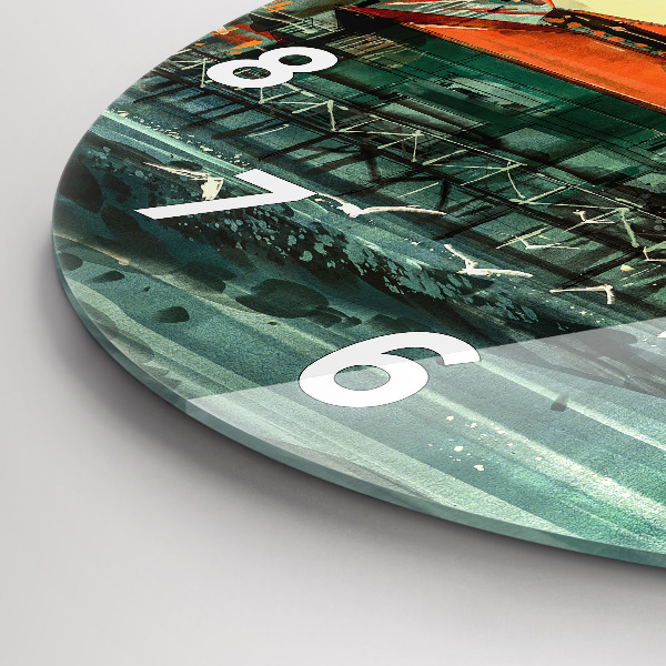 Ceas rotund de perete din sticlă Sat de pescari