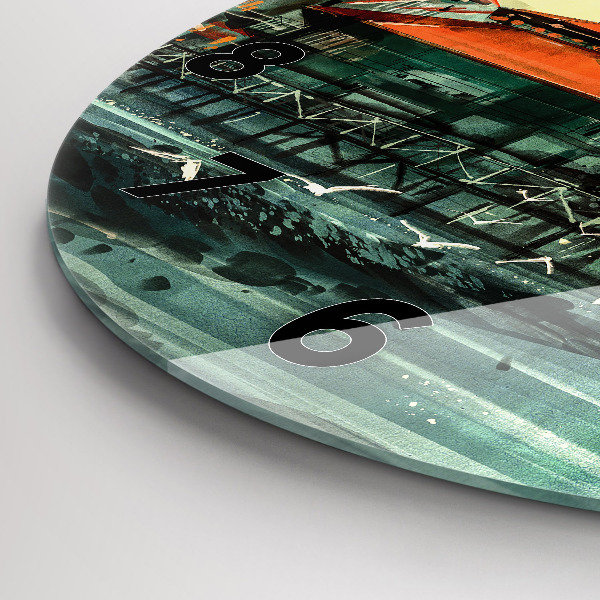 Ceas rotund de perete din sticlă Sat de pescari