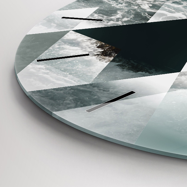 Ceas rotund de perete din sticlă Valuri abstracte ale mării