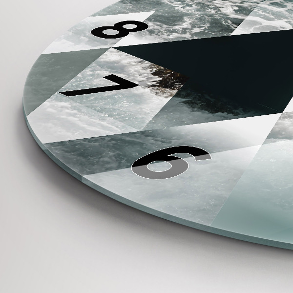 Ceas rotund de perete din sticlă Valuri abstracte ale mării