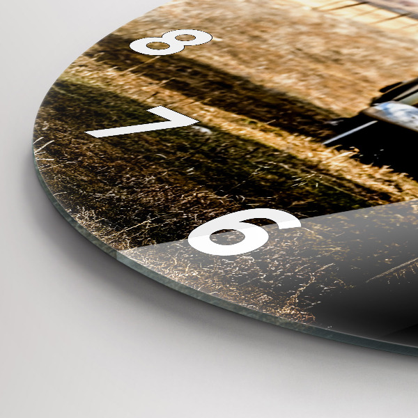 Ceas rotund de perete din sticlă Mașini vechi