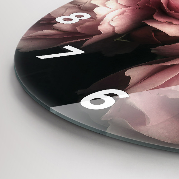 Ceas rotund de perete din sticlă Buchet de trandafiri roz