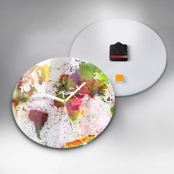 Ceas rotund de perete din sticlă Harta lumii acuarela