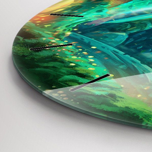 Ceas rotund de perete din sticlă Copii în pădure