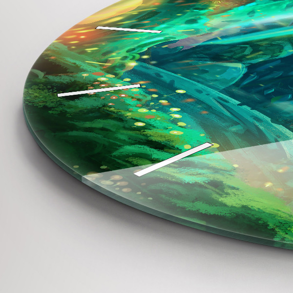 Ceas rotund de perete din sticlă Copii în pădure