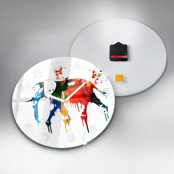 Ceas rotund de perete din sticlă Elefant pictat colorat