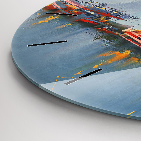 Ceas rotund de perete din sticlă Barcă de pescuit în port