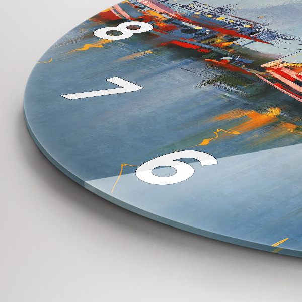 Ceas rotund de perete din sticlă Barcă de pescuit în port