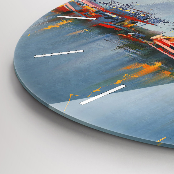 Ceas rotund de perete din sticlă Barcă de pescuit în port