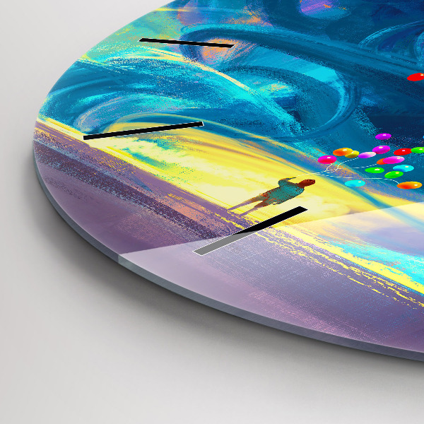 Ceas rotund de perete din sticlă Copil și baloane