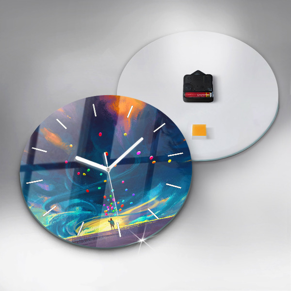 Ceas rotund de perete din sticlă Copil și baloane