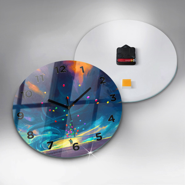 Ceas rotund de perete din sticlă Copil și baloane