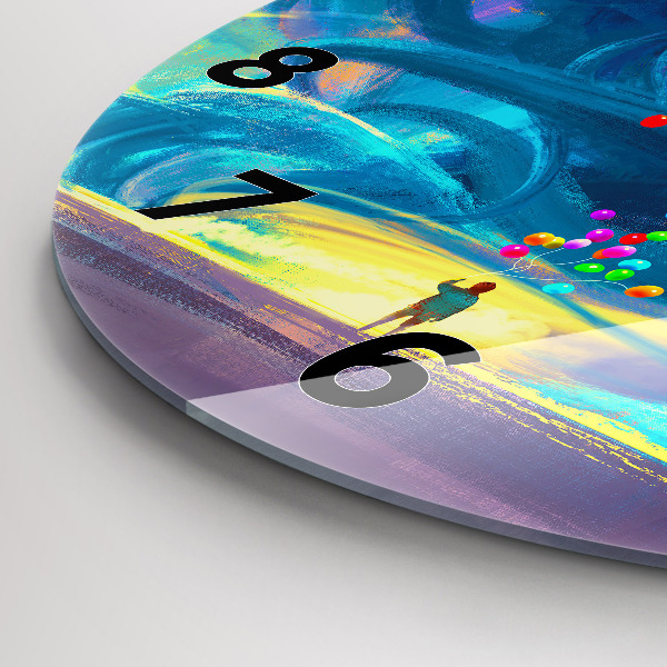 Ceas rotund de perete din sticlă Copil și baloane