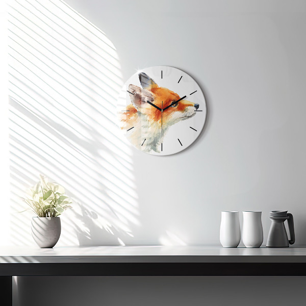 Ceas rotund de perete din sticlă Acuarelă vulpe tânără