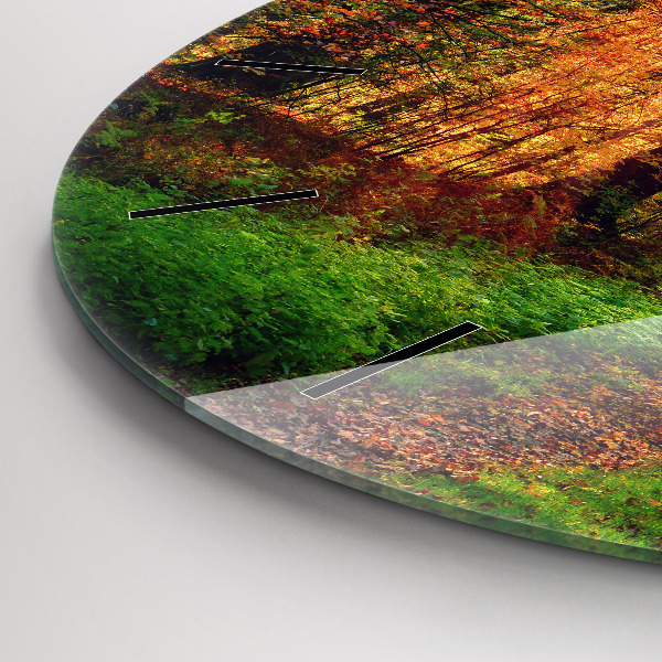 Ceas rotund de perete din sticlă Peisaj de pădure de toamnă