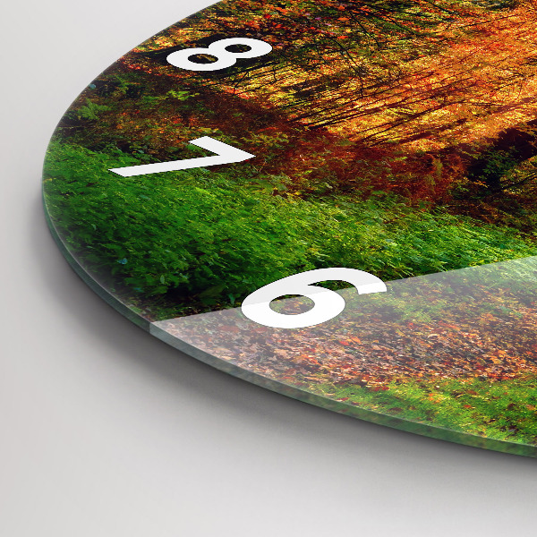 Ceas rotund de perete din sticlă Peisaj de pădure de toamnă