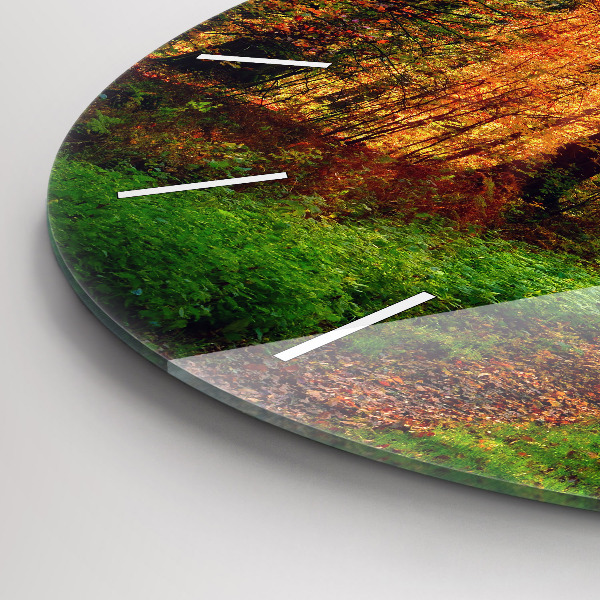 Ceas rotund de perete din sticlă Peisaj de pădure de toamnă