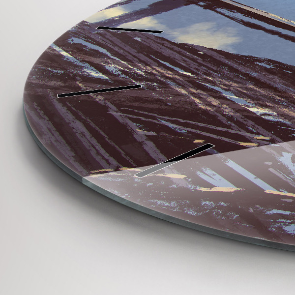 Ceas rotund de perete din sticlă Înger, pod și bicicletă