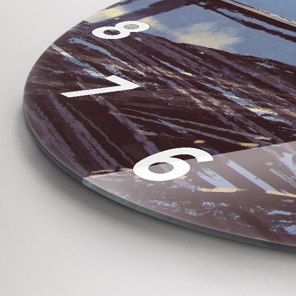 Ceas rotund de perete din sticlă Înger, pod și bicicletă