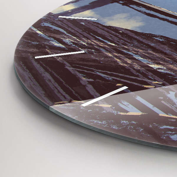 Ceas rotund de perete din sticlă Înger, pod și bicicletă