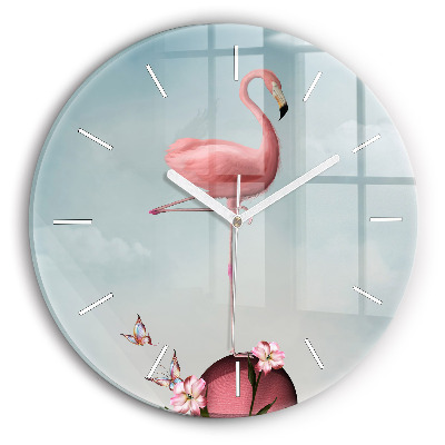 Ceas rotund de perete din sticlă Flamingo suprarealist