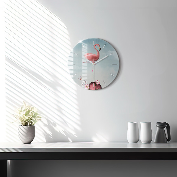 Ceas rotund de perete din sticlă Flamingo suprarealist