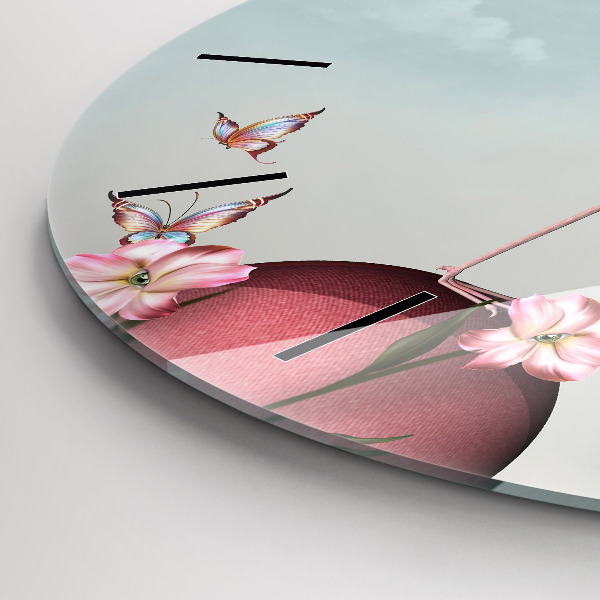 Ceas rotund de perete din sticlă Flamingo suprarealist