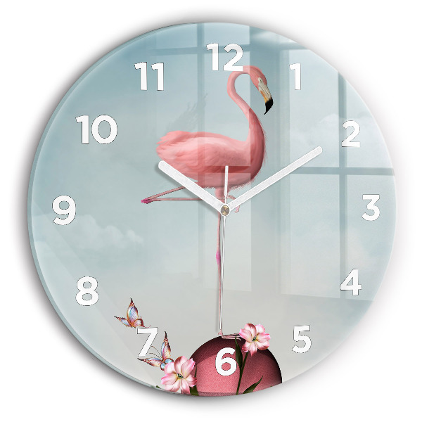 Ceas rotund de perete din sticlă Flamingo suprarealist