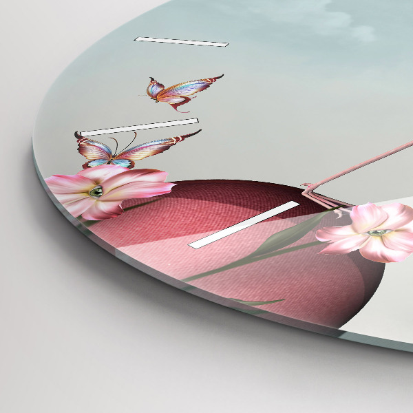 Ceas rotund de perete din sticlă Flamingo suprarealist