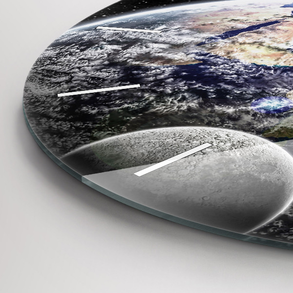 Ceas rotund de perete din sticlă Pământ Lună Soare