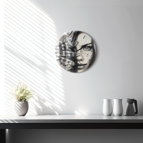 Ceas rotund de perete din sticlă Portret pictat