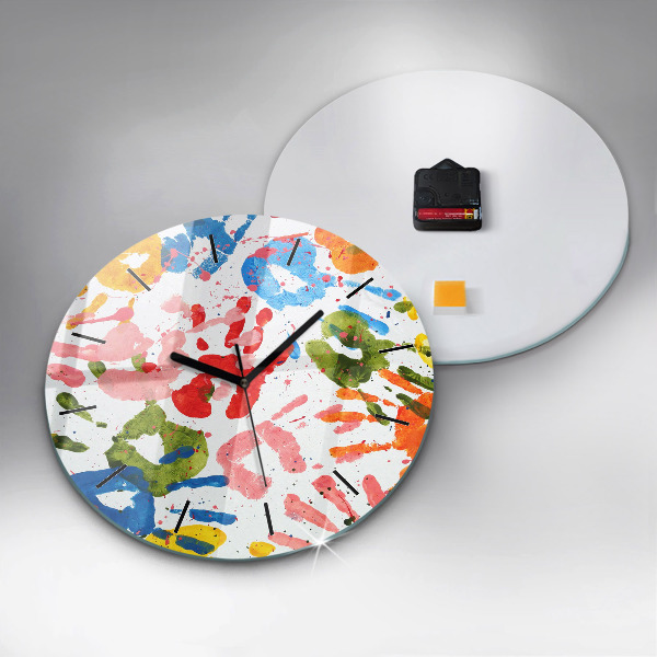 Ceas rotund de perete din sticlă Amprentele mâinilor copiilor