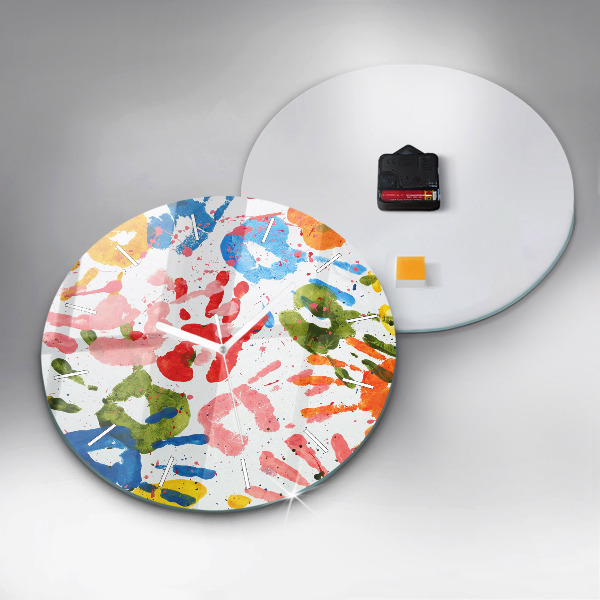 Ceas rotund de perete din sticlă Amprentele mâinilor copiilor