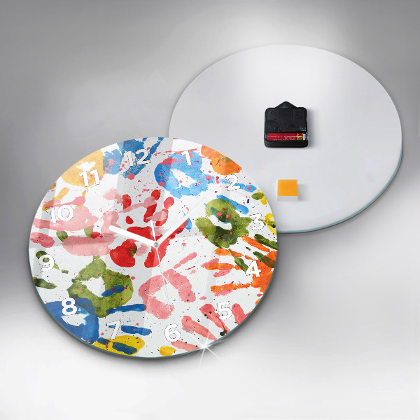 Ceas rotund de perete din sticlă Amprentele mâinilor copiilor